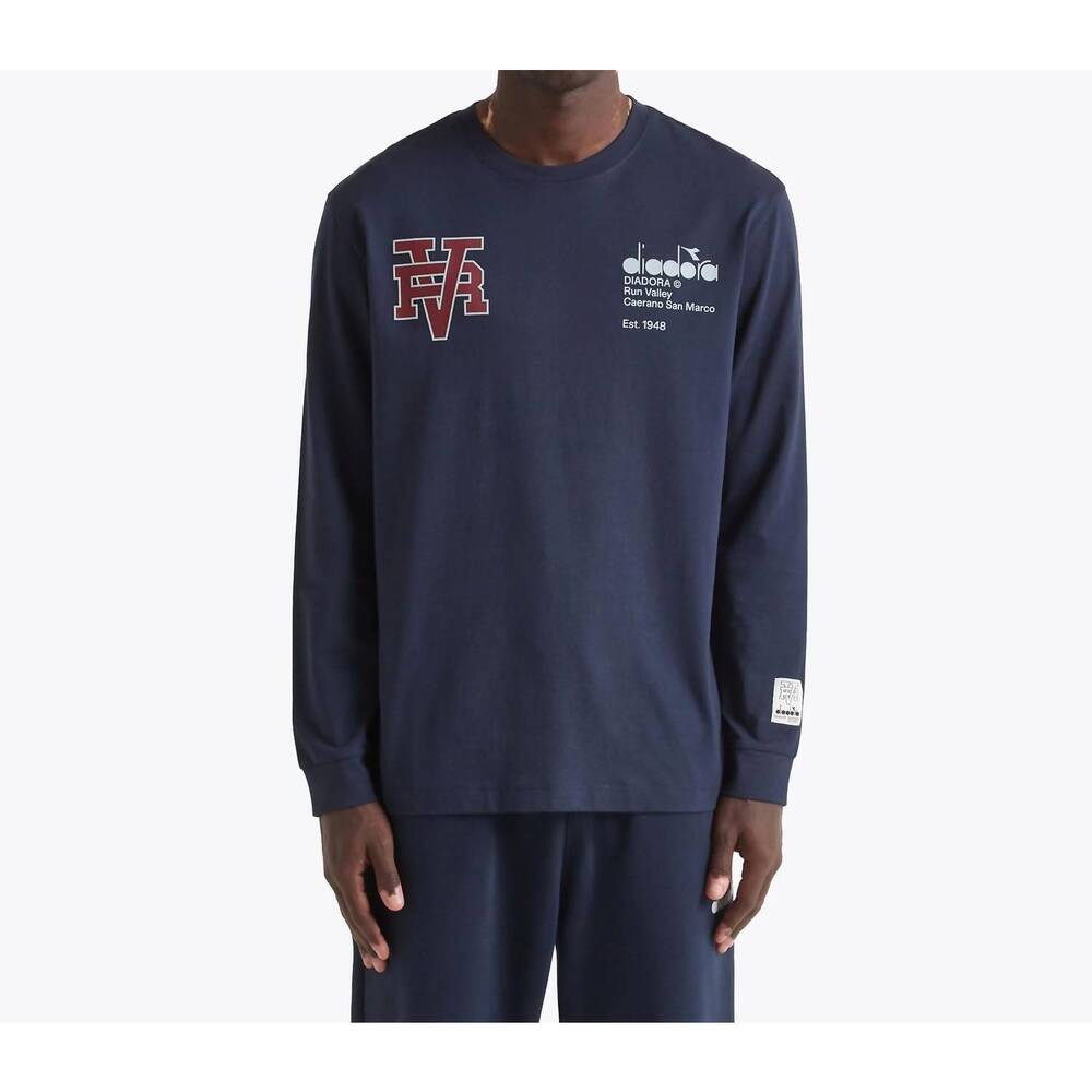 NEW DIADORA unisex run valley long sleeve shirt in blue denim